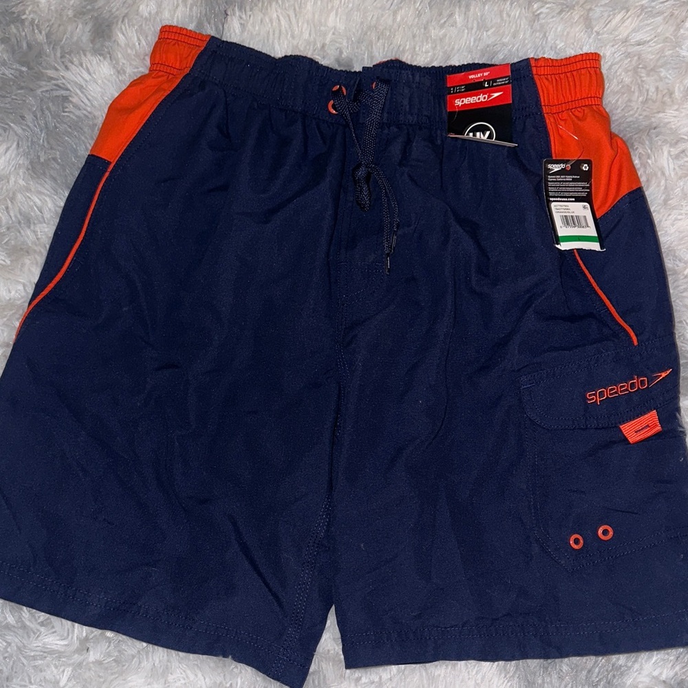 Speedo Dark Blue and Bright Orange Swim Trunks - Men’s Large - NWT